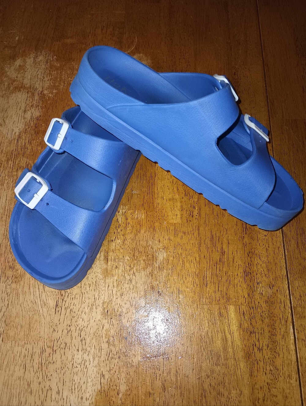 H2K Platform Double Buckle Eva Slides. Royal Blue & White. Women's 9
